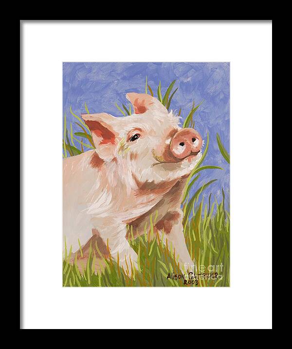 Pig Framed Print featuring the painting Piglet by Alison Caltrider