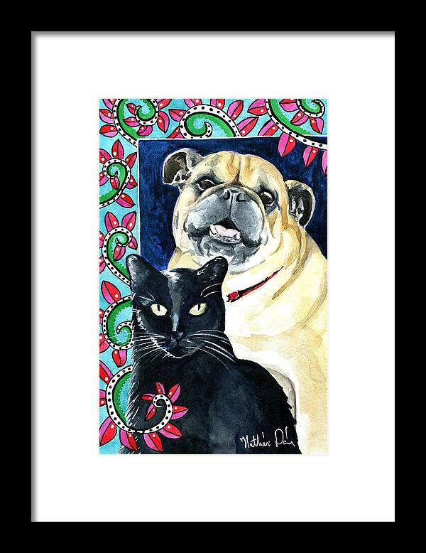 Cat Framed Print featuring the painting Piglet Likes Watermelon - Pet Portraits by Dora Hathazi Mendes