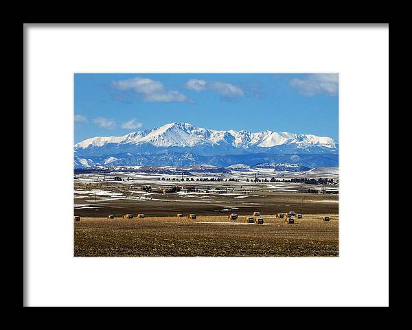 Colorado Framed Print featuring the photograph Pikes Peak and Hay Bales by Dawn Key