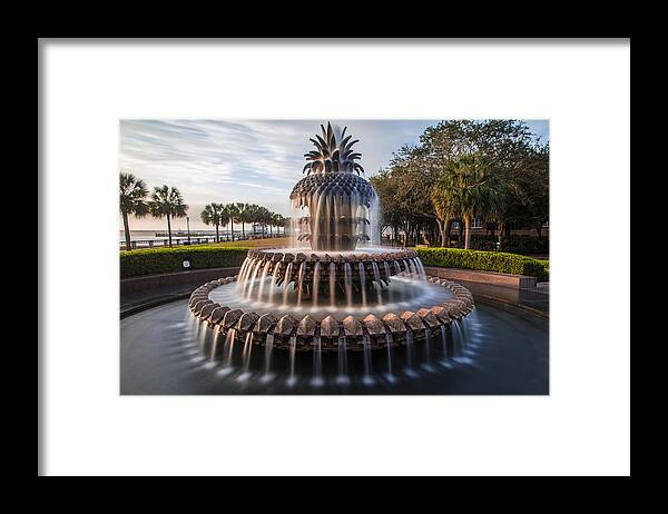Pineapple Framed Print featuring the photograph Pineapple Fountain Charleston Sunrise by John McGraw