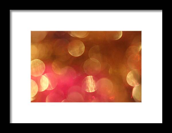 Pink Gold Glitter Shimmer Circles Bokeh Abstract Disco Party Celebration Pink Art Gold Art Trendy Pink Art Pink Photography Blur Distortion Art For Girls Room Dorm Room Art Pink Art Art By Linda Woods. Framed Print featuring the photograph Pink and Gold Shimmer- Abstract Photography by Linda Woods