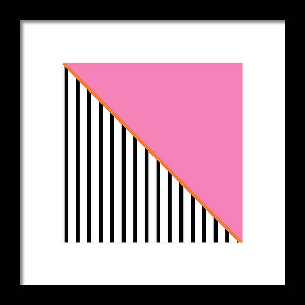Pink Framed Print featuring the digital art Pink and Orange and Black Geometric by Linda Woods