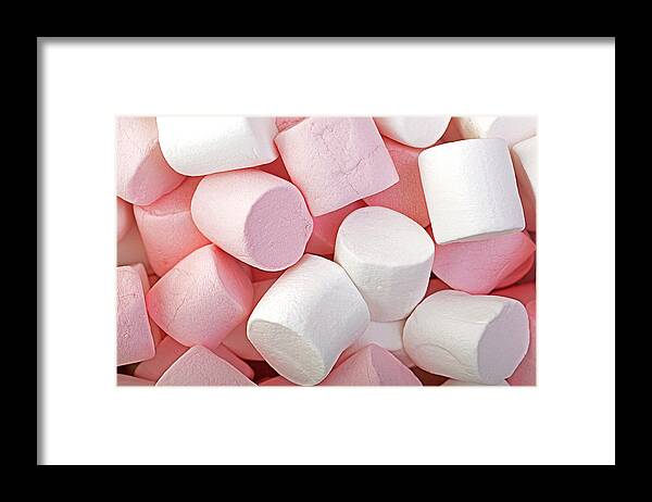 Background Framed Print featuring the photograph Pink and White marshmallows by Jane Rix