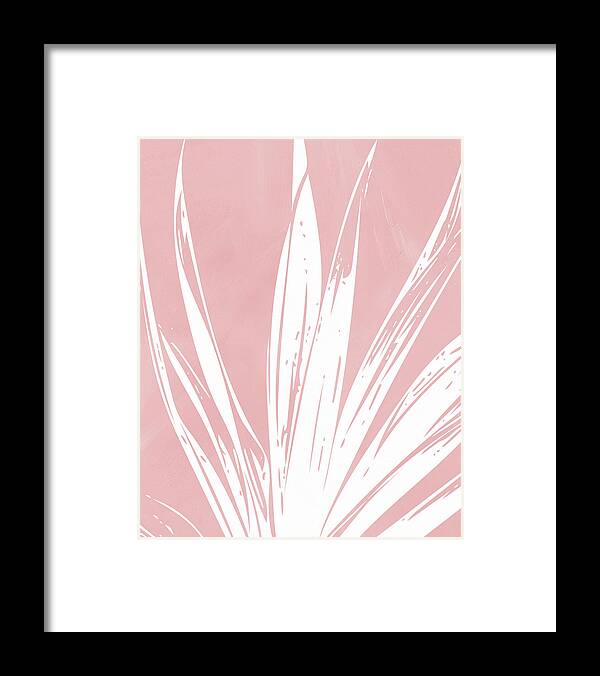 Leaf Framed Print featuring the mixed media Pink and White Tropical Leaf- Art by Linda Woods by Linda Woods
