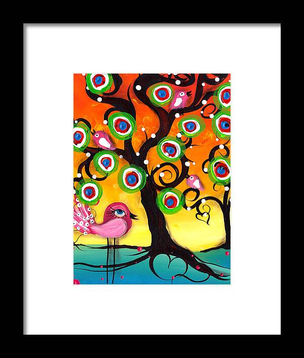 Abril Andrade Framed Print featuring the painting Pink Birds on a Tree by Abril Andrade