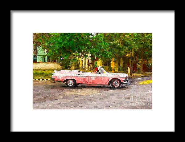 Antique Framed Print featuring the photograph Pink car with fins by Les Palenik