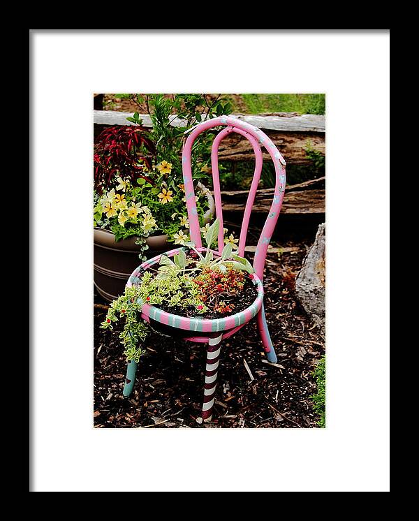 Chair Framed Print featuring the photograph Pink Chair Planter by Allen Nice-Webb