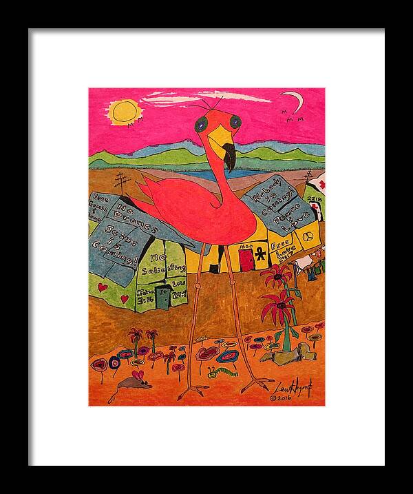 Hagood Framed Print featuring the painting Pink Flamingo Camp by Lew Hagood