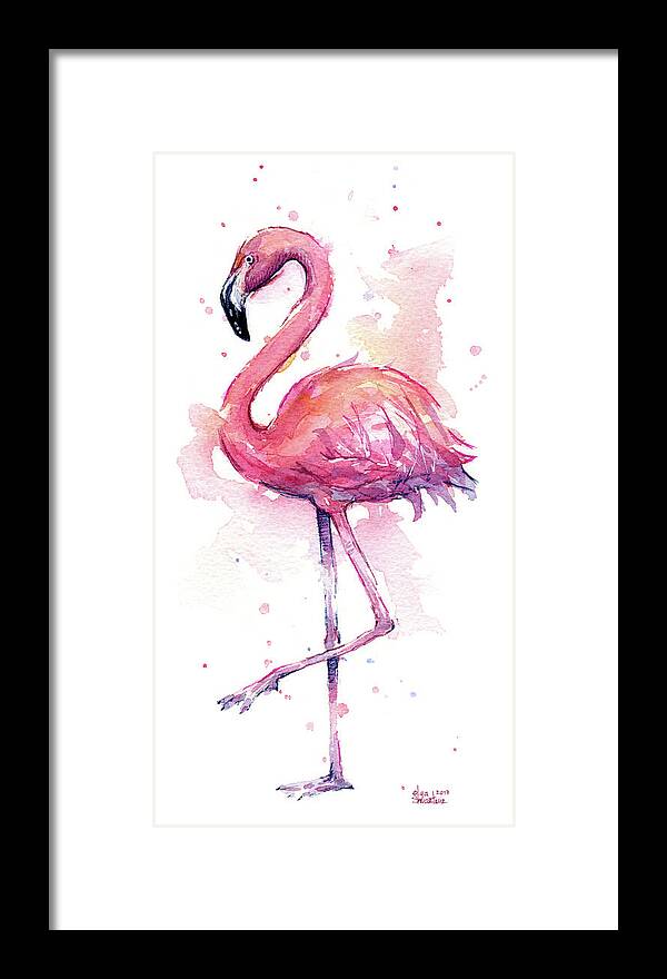Flamingo Framed Print featuring the painting Pink Flamingo Watercolor Tropical Bird by Olga Shvartsur