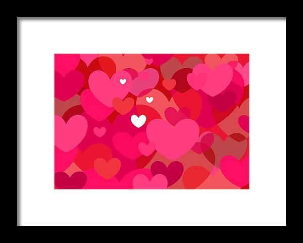 Pink Hearts Framed Print featuring the digital art Pink Hearts by Val Arie