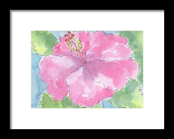 Watercolor Framed Print featuring the painting Pink Hibiscus by Marcy Brennan