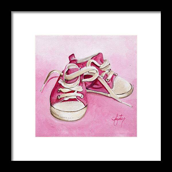 Blue Runners Framed Print featuring the painting Pink High-Tops by Daniela Easter