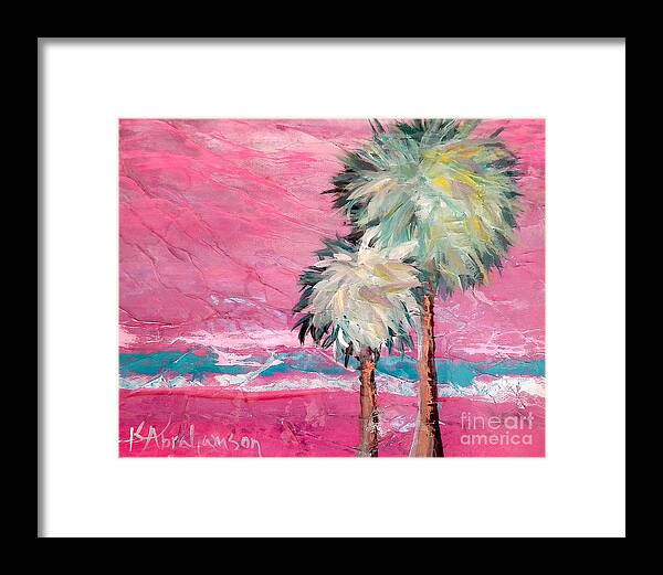 Palm Trees Framed Print featuring the painting Pink Horizon Palms by Kristen Abrahamson