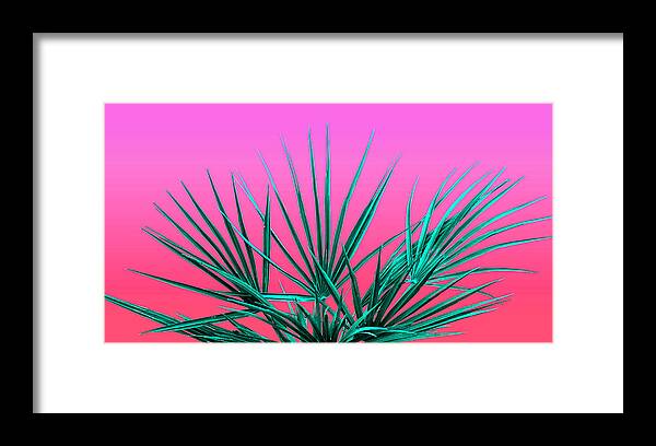 Vaporwave Framed Print featuring the photograph Pink Palm Life - Miami Vaporwave by Jennifer Walsh