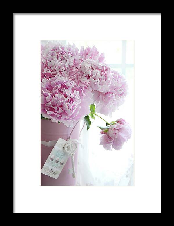 Pink Pastel Peonies In Pink Vase - Shabby Chic Cottage Pink