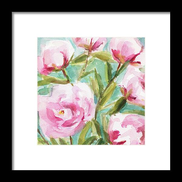 Floral Framed Print featuring the painting Pink Peony Branches by Beverly Brown Prints