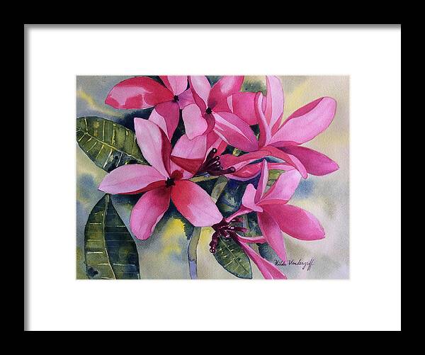 Plumeria Flowers Framed Print featuring the painting Pink Plumeria Flowers by Hilda Vandergriff