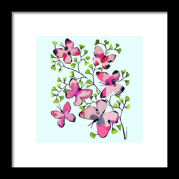Butterfly Art Framed Print featuring the painting Pink Profusion Butterflies by Roleen Senic