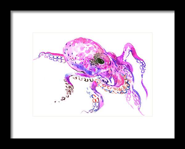 Octopus Framed Print featuring the painting Pink Purple Octopus by Suren Nersisyan