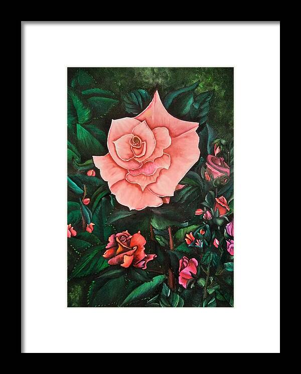 Flower Framed Print featuring the painting Pink rose #2 by Tara Krishna