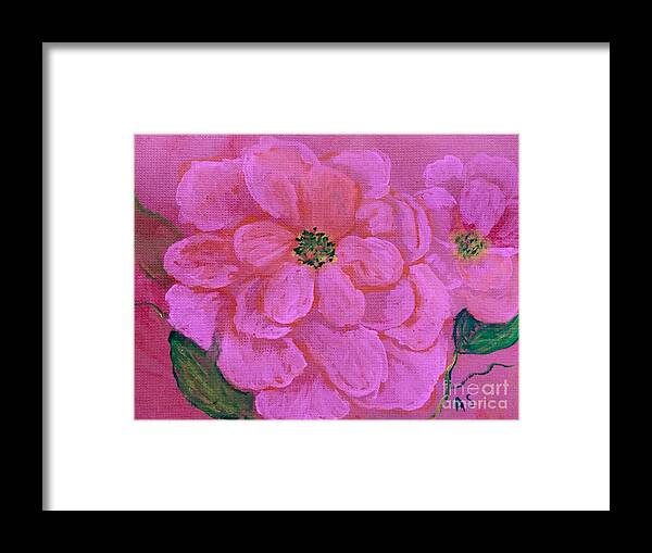 Pink Roses Framed Print featuring the painting Pink rose flowers by Anne Sands