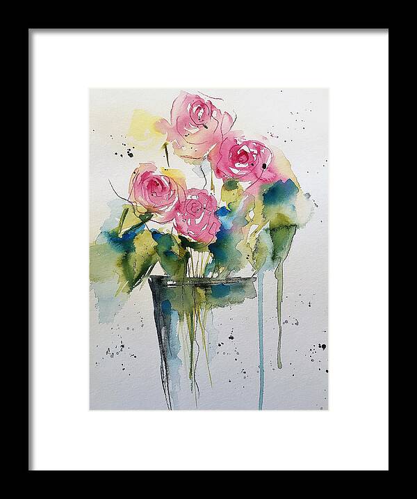 Garden Framed Print featuring the painting pink Roses Part 1 by Britta Zehm