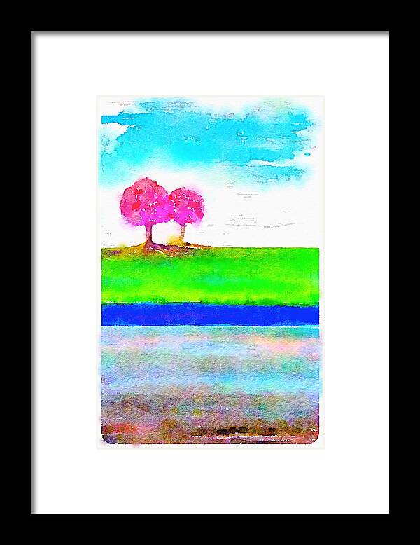 Landscape Framed Print featuring the painting Pink Trees by Vanessa Katz