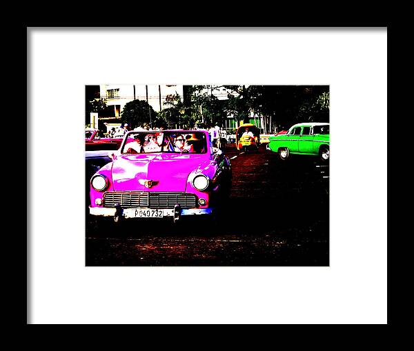Havana Framed Print featuring the photograph Pink Vintage American Car in Havana Cuba by Funkpix Photo Hunter