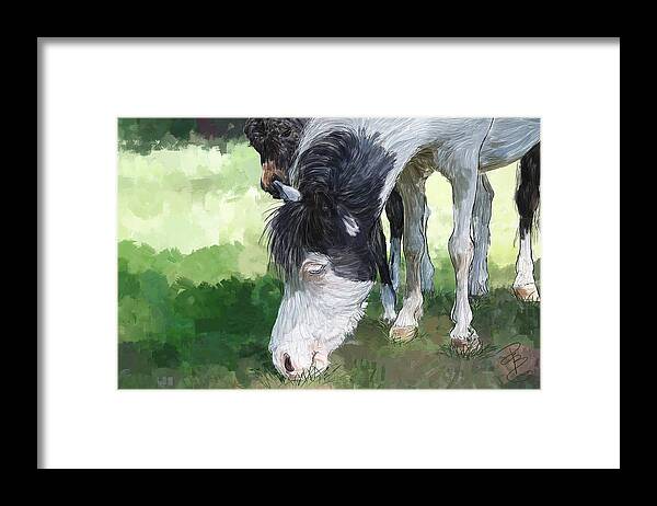 Animal Framed Print featuring the digital art Pinto pony and baby by Debra Baldwin