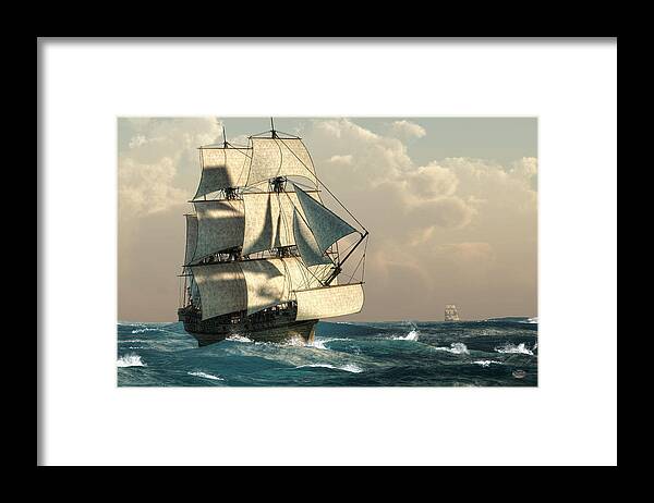 Pirates On The High Seas Framed Print featuring the digital art Pirates on the High Seas by Daniel Eskridge