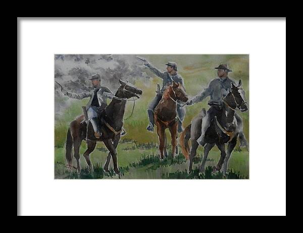 Civil War Re Enactment Framed Print featuring the painting Pistol Power Cavalry by Martha Tisdale