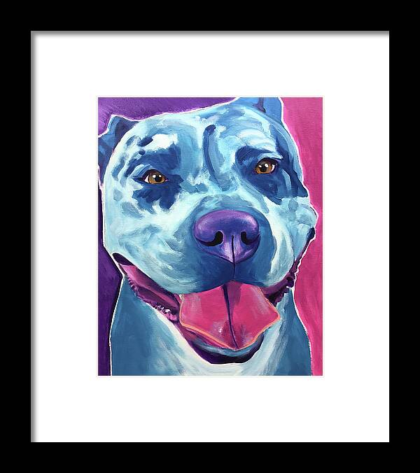 Pet Portrait Framed Print featuring the painting Pit Bull - Merle by Dawg Painter