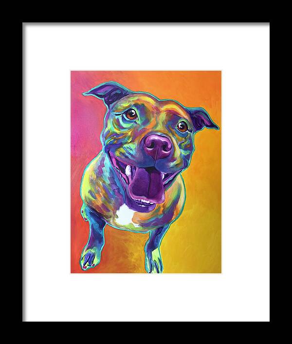 Pet Portrait Framed Print featuring the painting Pit Bull - Rainbow by Dawg Painter