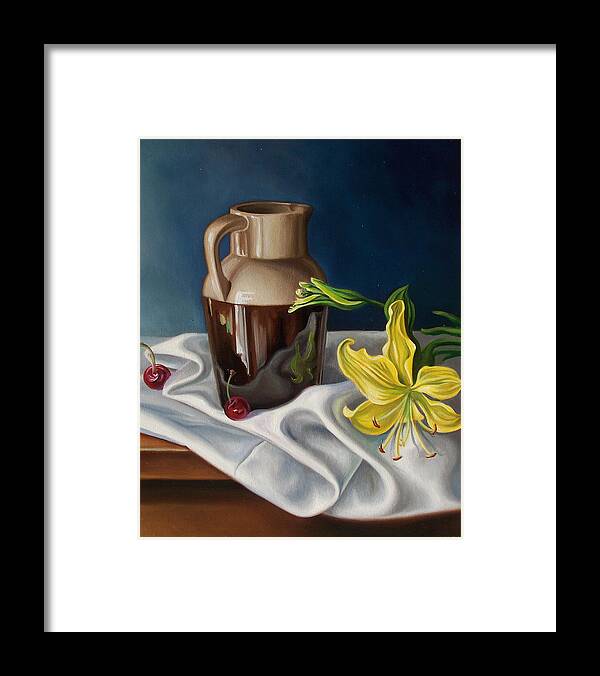 Still Life Framed Print featuring the painting Pitcher and Cherries by Arnold Hurley