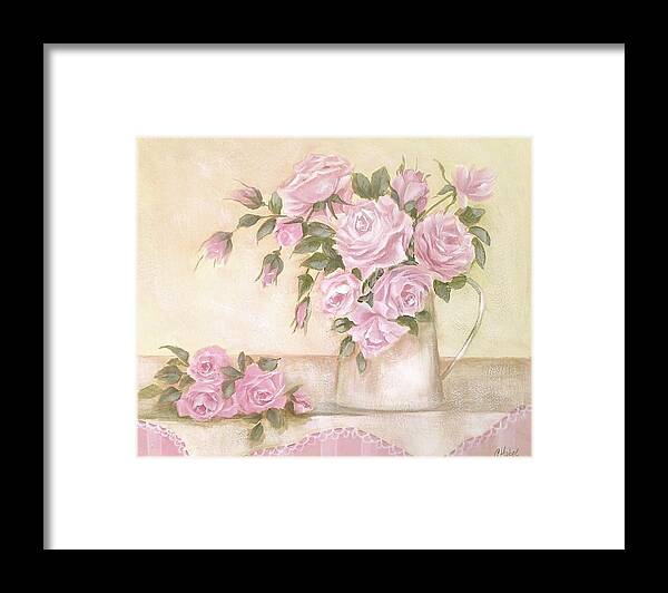 Shabby Chic Framed Print featuring the painting Pitcher of Pink Roses by Chris Hobel