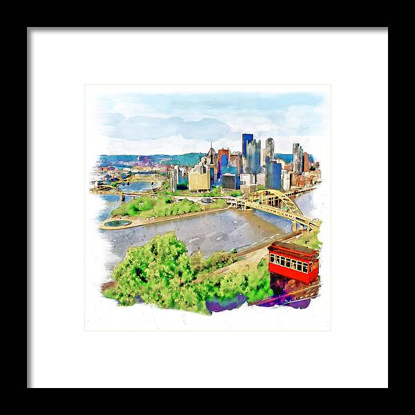 Marian Voicu Framed Print featuring the painting Pittsburgh Aerial View by Marian Voicu