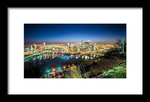 Sky Framed Print featuring the photograph Pittsburgh Pennsylvanie City Skyline Early Morning by Alex Grichenko