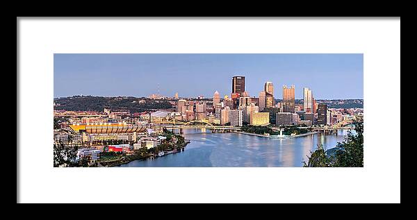 Pittsburgh Framed Print featuring the photograph Pittsburgh-- Three Rivers Panorama by Matt Hammerstein