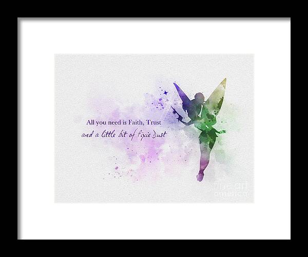 Tinker Bell Framed Print featuring the mixed media Pixie Dust by My Inspiration