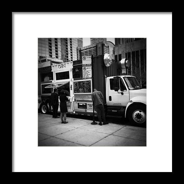 Mobileprints Framed Print featuring the photograph Pizza Oven Truck - Chicago - Monochrome by Frank J Casella