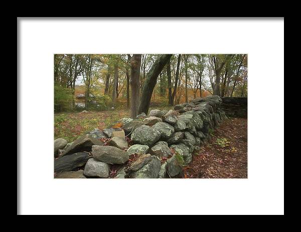 Stone Wall. Trees Framed Print featuring the photograph Place for a Hero by Nancy De Flon