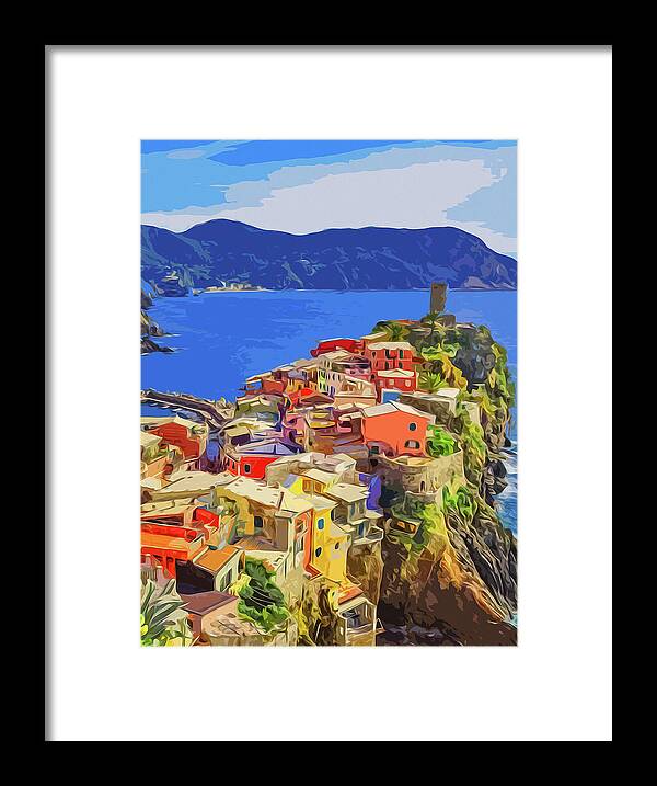 Liguria Italy Framed Print featuring the painting Places of Italy, Vernazza by AM FineArtPrints