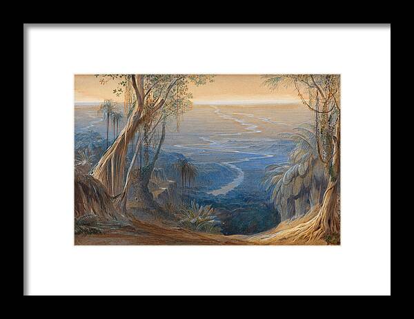 Edward Lear Framed Print featuring the drawing Plains of Bengal from above Siligoree by Edward Lear