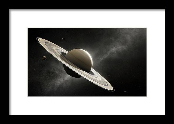 #faatoppicks Framed Print featuring the photograph Planet Saturn with major moons by Johan Swanepoel