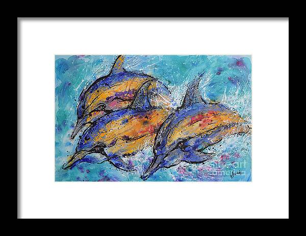 Dolphins Framed Print featuring the painting Playful Dolphins by Jyotika Shroff