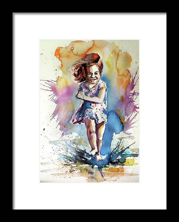 Playing Framed Print featuring the painting Playing girl by Kovacs Anna Brigitta