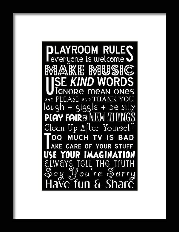 Art Framed Print featuring the digital art Playroom Rules by Jaime Friedman