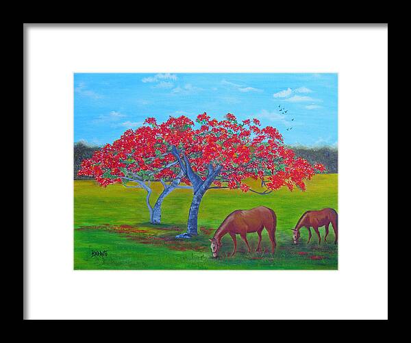 Flamboyant Framed Print featuring the painting Pleasent Pastures by Gloria E Barreto-Rodriguez
