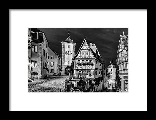 Rothenburg Framed Print featuring the photograph Ploenlein in Black and White by Betty Eich