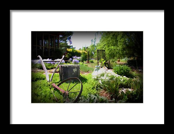 Green Framed Print featuring the photograph Plow in the Garden by Patricia Montgomery